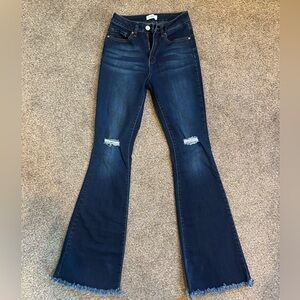 YMI Dark Blue Distressed Flare Jeans